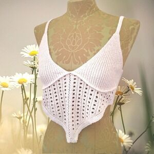 Hera Collection Beige Boho Crop Top Size Medium Beachy Festival Summer